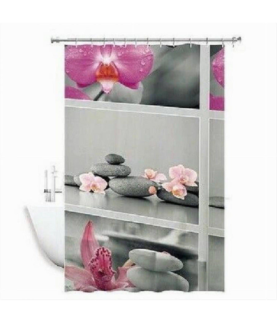 Tenda Doccia Antimuffa Impermeabile 180x180cm Con Anelli Bagno Fiori Sassi 59532         