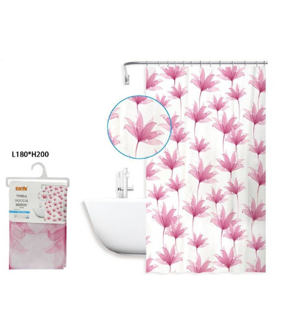 Tenda Doccia Antimuffa Impermeabile 180x200 Cm Con Anelli Bagno Fiori Rosa 59803         