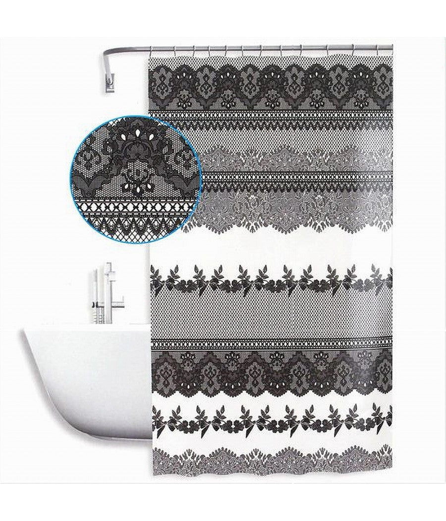 Tenda Doccia Antimuffa Impermeabile 180x200 Cm Con Anelli Bagno Pizzo Nero 59521         