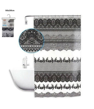 Tenda Doccia Antimuffa Impermeabile 180x200 Cm Con Anelli Bagno Pizzo Nero 59521         