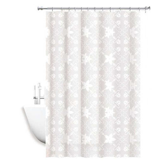 Trade Shop - Tenda Doccia Antimuffa Impermeabile 180x200cm Anelli Bagno Bianca Maiolica 69511 -