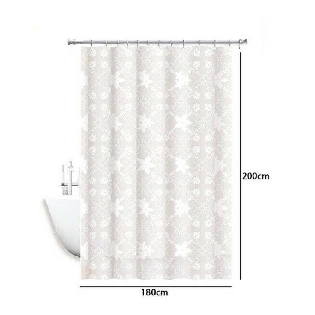 Trade Shop - Tenda Doccia Antimuffa Impermeabile 180x200cm Anelli Bagno Bianca Maiolica 69511 -