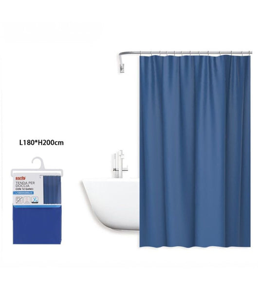 Tenda Doccia Antimuffa Impermeabile 180x200cm Con 12 Ganci Anelli Bagno Blu 69892         