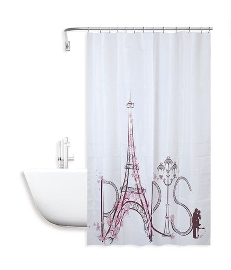 Tenda Doccia Antimuffa Impermeabile 180x200cm Con Anelli Bagno Scritta Paris 87048         
