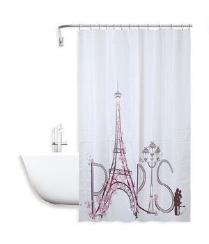 Tenda Doccia Antimuffa Impermeabile 180x200cm Con Anelli Bagno Scritta Paris 87048         