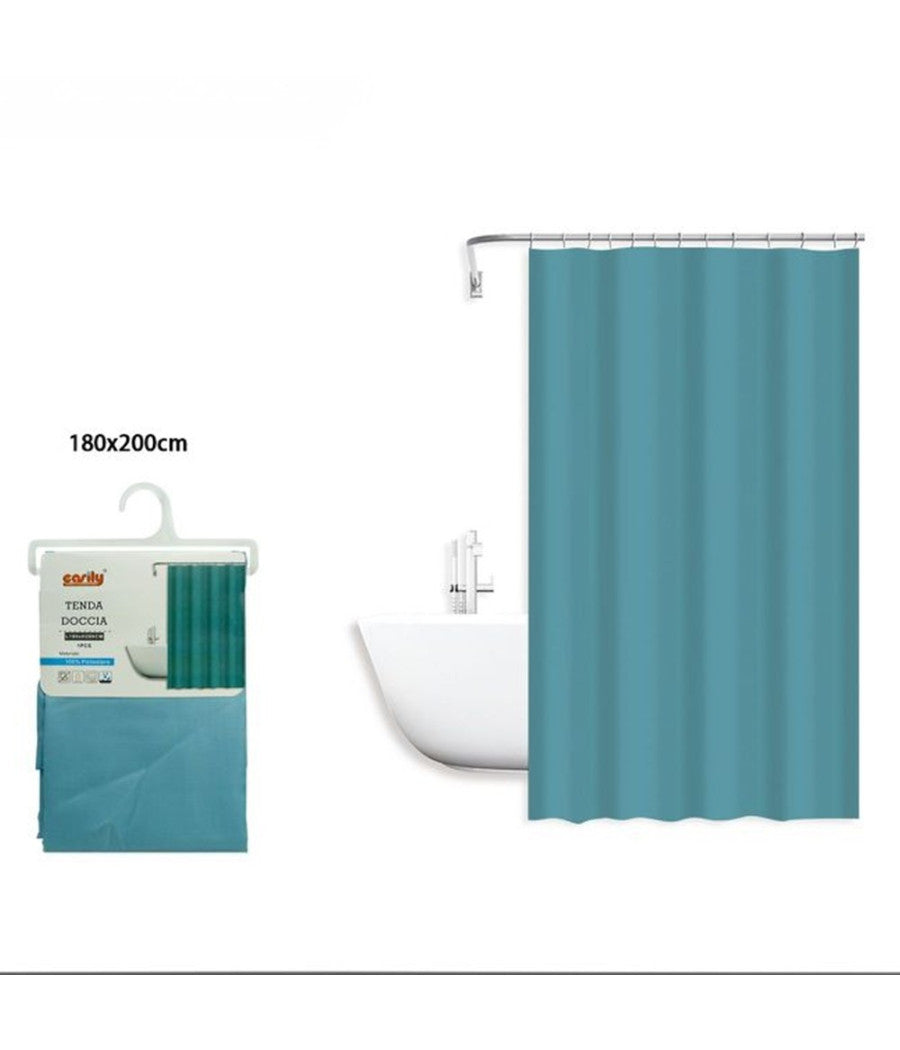 Tenda Doccia Antimuffa Impermeabile 180x200cm Ganci Anelli Bagno Celeste 79716         