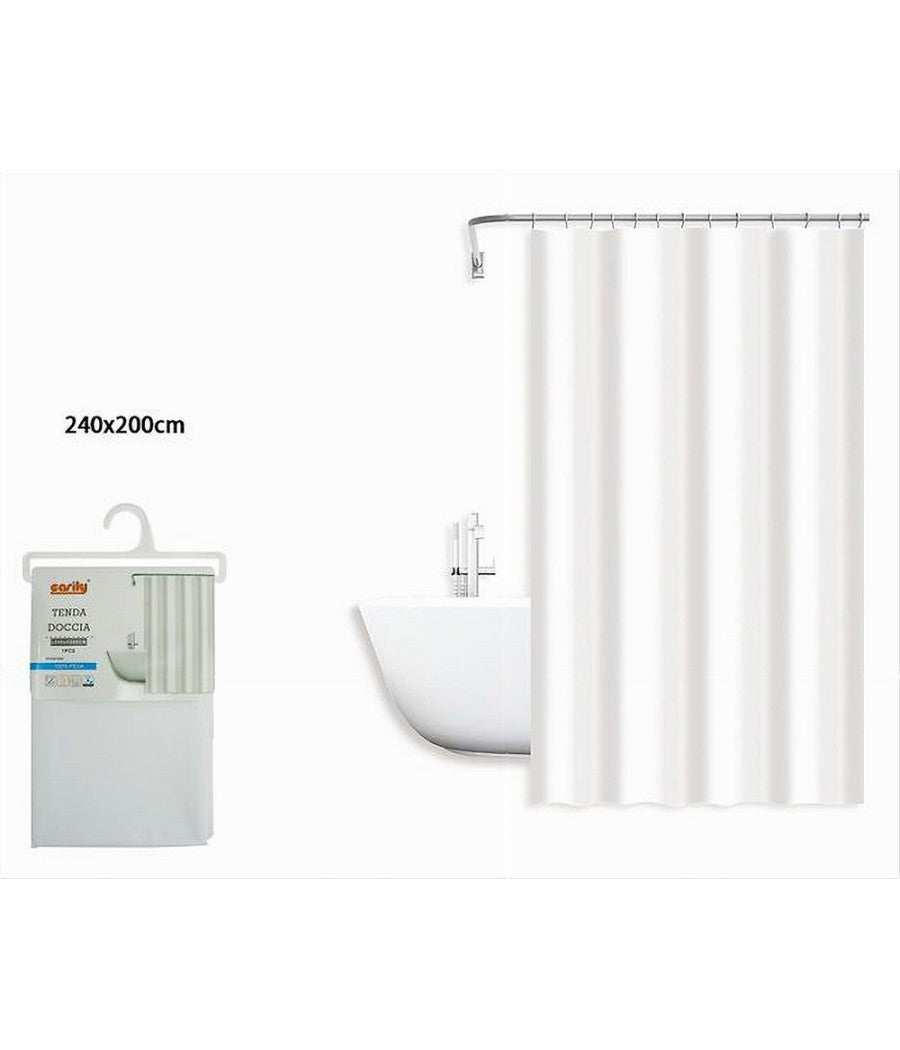 Tenda Doccia Antimuffa Impermeabile 240 X 200 Cm Ganci Anelli Bagno Bianca 79709         