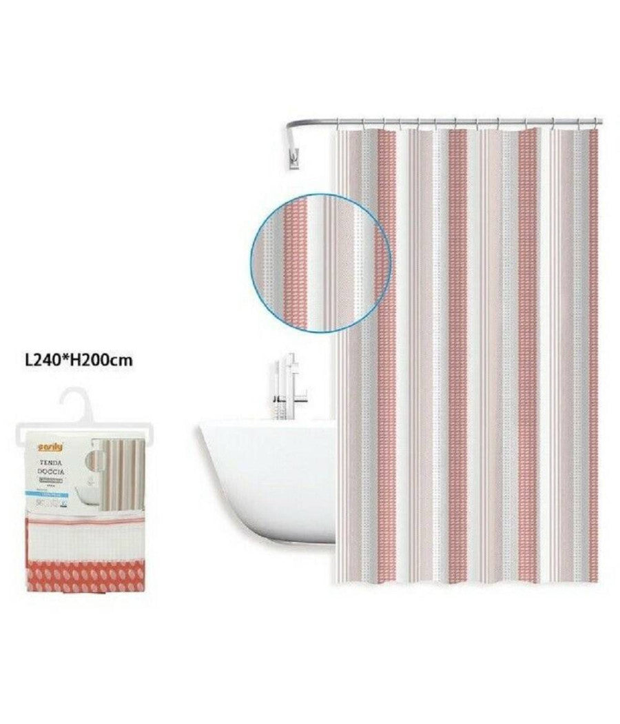 Tenda Doccia Antimuffa Impermeabile 240x200 Cm Con Anelli Bagno 59814 Righe Rosa         