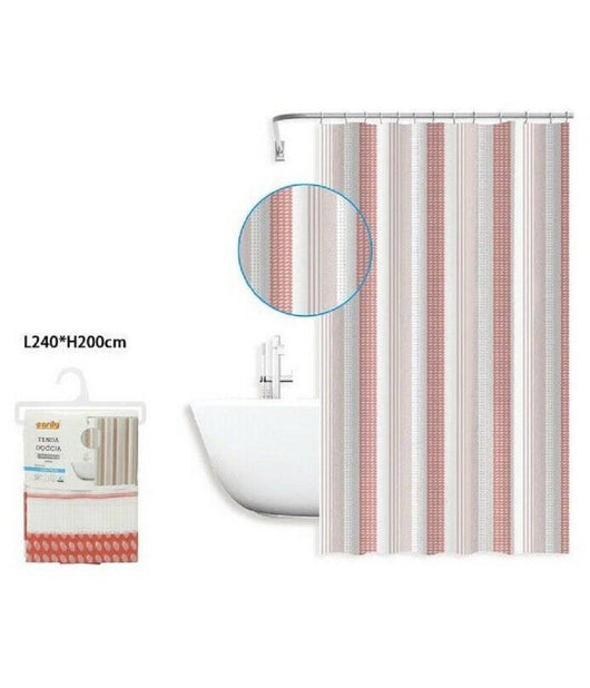 Tenda Doccia Antimuffa Impermeabile 240x200 Cm Con Anelli Bagno 59814 Righe Rosa         