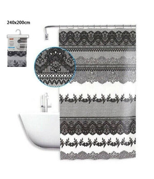 Tenda Doccia Antimuffa Impermeabile 240x200 Cm Con Anelli Bagno Pizzo Nero 59522         