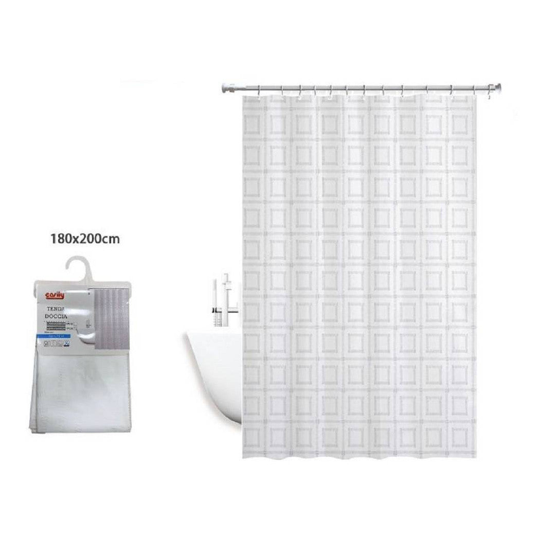 Trade Shop - Tenda Doccia Antimuffa Impermeabile Bagno 180 X 200 Cm Con Anelli Quadrati 59391 -
