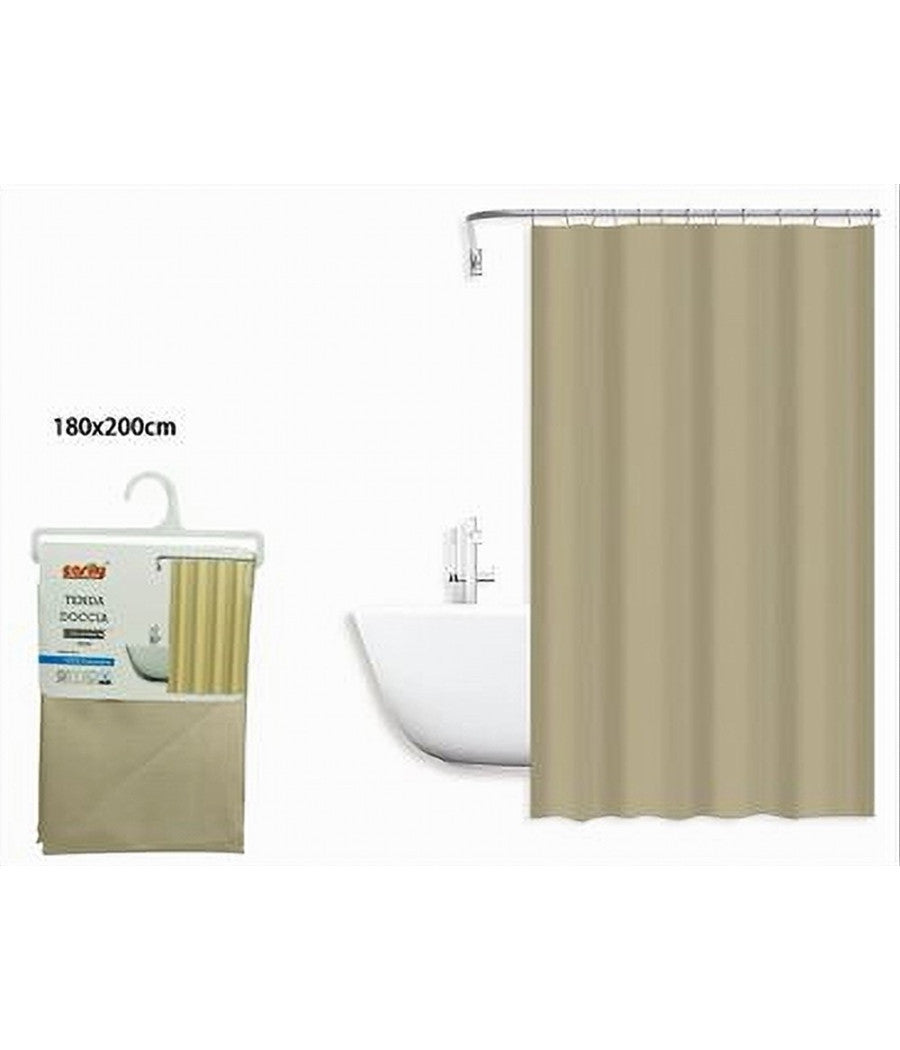 Tenda Doccia Antimuffa Impermeabile Poliestere 180x200cm Ganci Bagno Beige 79859         