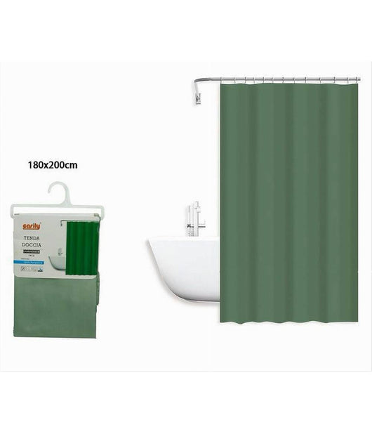 Tenda Doccia Antimuffa Impermeabile Poliestere 180x200cm Ganci Bagno Verde 79858         