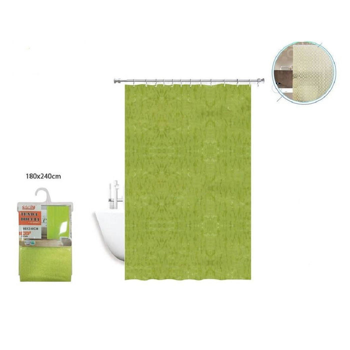 Trade Shop - Tenda Doccia Antimuffa Impermeabile Verde 180 X 240 Cm Con Anelli Bagno 2d 52132 -