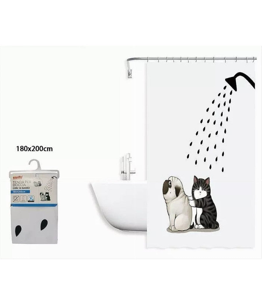 Tenda Doccia Impermeabile 180x200 Cm Con 12 Anelli Vasca Bagno Cane Gatto 87093         