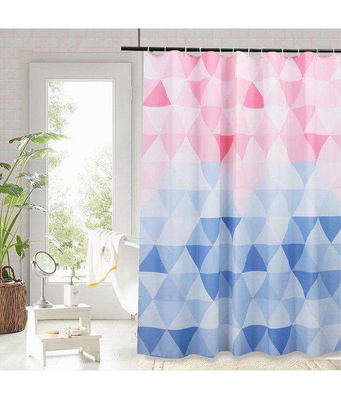 Tenda Doccia Impermeabile Bagno 12 Anelli Peva 180x200cm Triangolo Rosa Blu 79220         