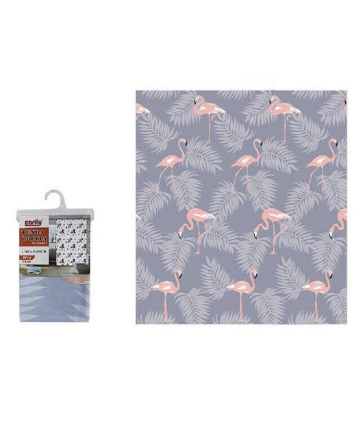 Tenda Doccia Impermeabile Tessuto Pvc 12 Ganci In Plastica Fenicotteri 180x200cm         