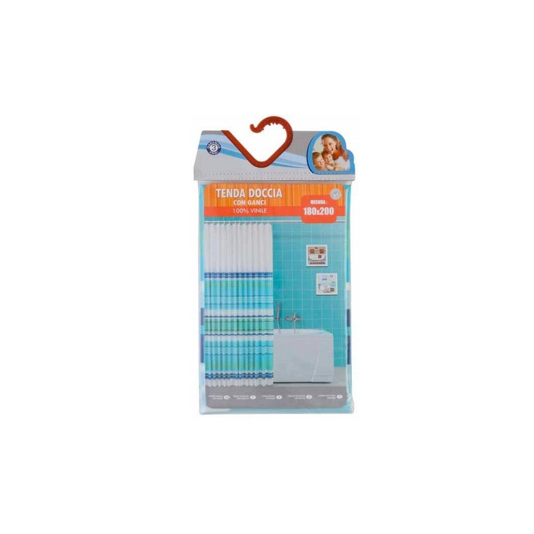 Trade Shop - Tenda Doccia In Vinile Con Ganci Impermeabile 180 X 200 Cm Azzurro Verde -