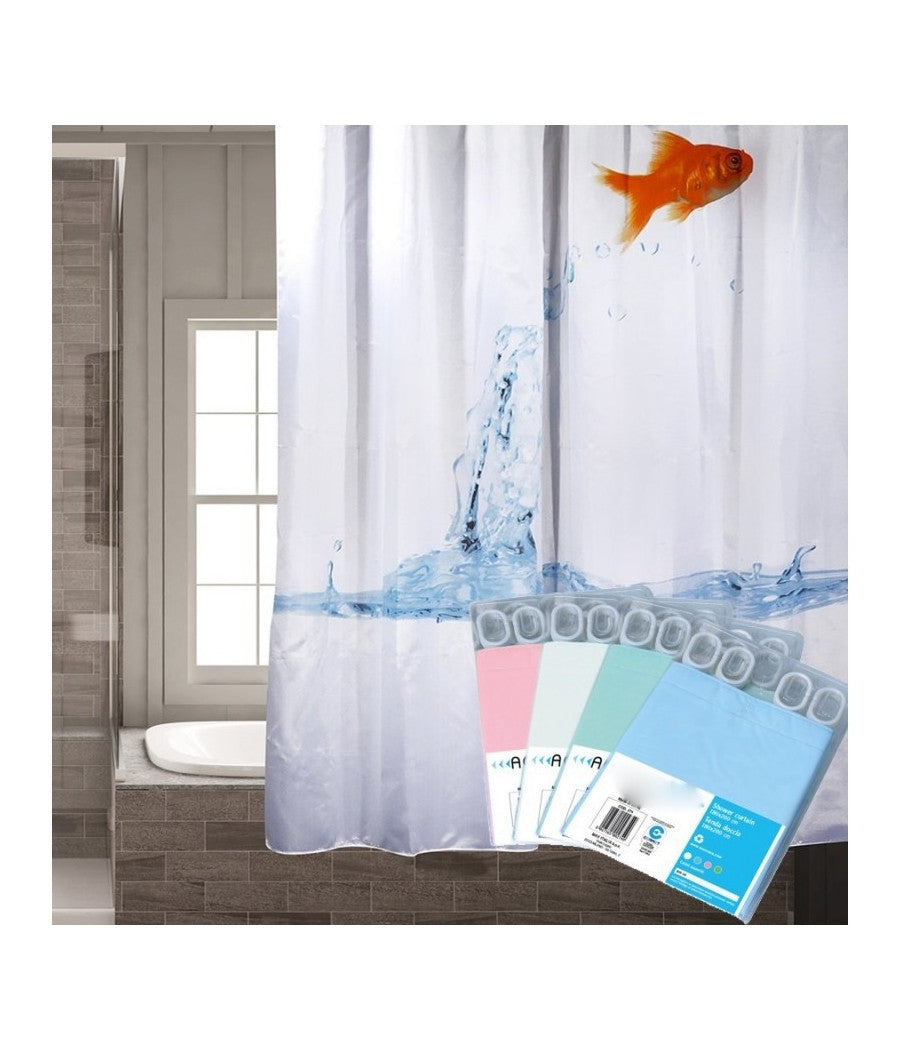 Tenda Doccia Vasca 180x180cm Poliestere Con Anelli Plastica Universali Bastone Bagno         