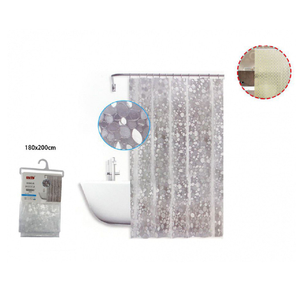 Trade Shop - Tenda Doccia Vasca Antimuffa Impermeabile Bianca Con Sassolini 180 X 200cm 59525 -