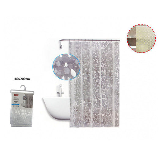 Trade Shop - Tenda Doccia Vasca Antimuffa Impermeabile Bianca Con Sassolini 180 X 200cm 59525 -