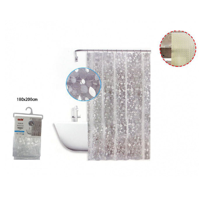 Trade Shop - Tenda Doccia Vasca Antimuffa Impermeabile Bianca Con Sassolini 180 X 200cm 59525 -
