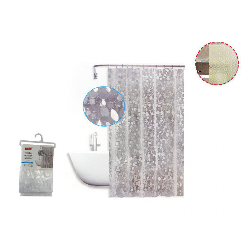 Trade Shop - Tenda Doccia Vasca Antimuffa Impermeabile Bianca Con Sassolini 180 X 200cm 59525 -