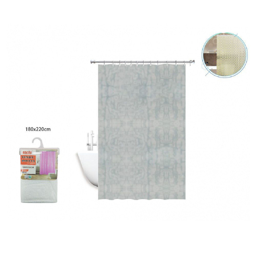 Trade Shop - Tenda Doccia Vasca Antimuffa Impermeabile Grigio Bianco 180 X 220cm Anelli 52131 -