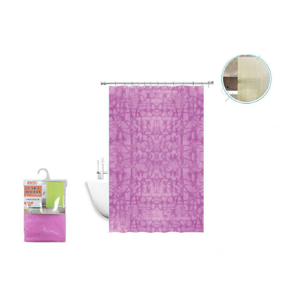Trade Shop - Tenda Doccia Vasca Antimuffa Impermeabile Rosa/fuxia 180x220 Cm Con Anelli 52131 -