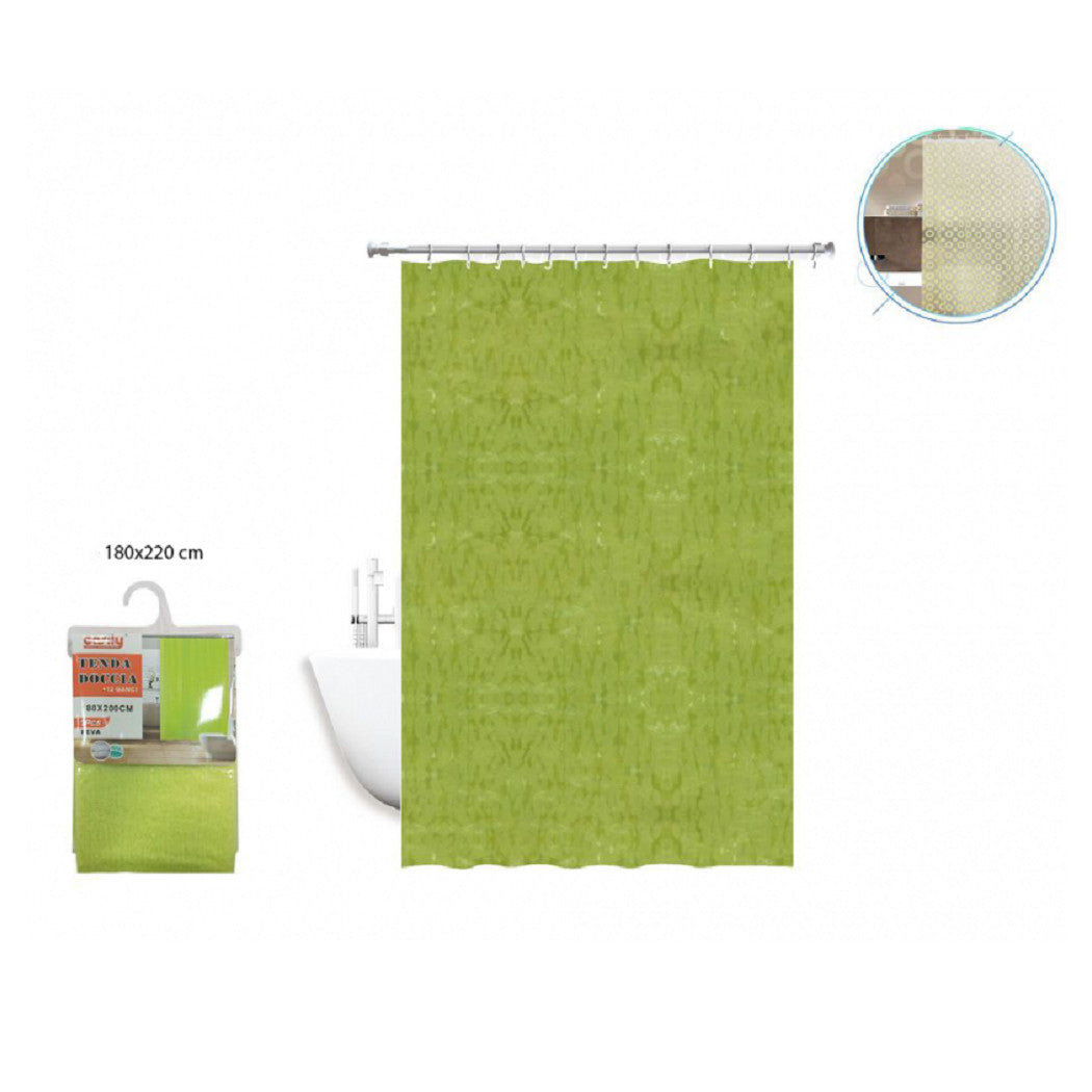 Trade Shop - Tenda Doccia Vasca Antimuffa Impermeabile Verde 2d 180 X 220 Cm Con Anelli 52131 -