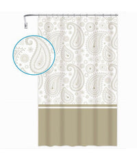 Tenda Doccia Vasca Bagno 12 Anelli 180 X 200cm Motivo Paisley Etnico Beige 87583         