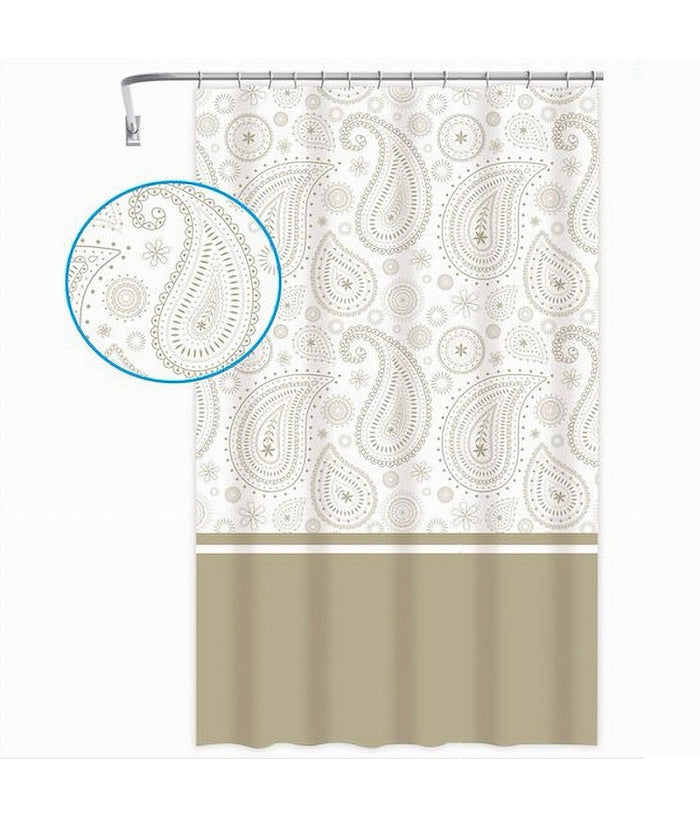Tenda Doccia Vasca Bagno 12 Anelli 180 X 200cm Motivo Paisley Etnico Beige 87583         