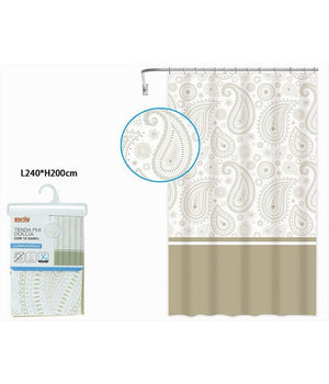 Tenda Doccia Vasca Bagno 12 Anelli 240x200 Cm Motivo Paisley Etnico Beige 87584         