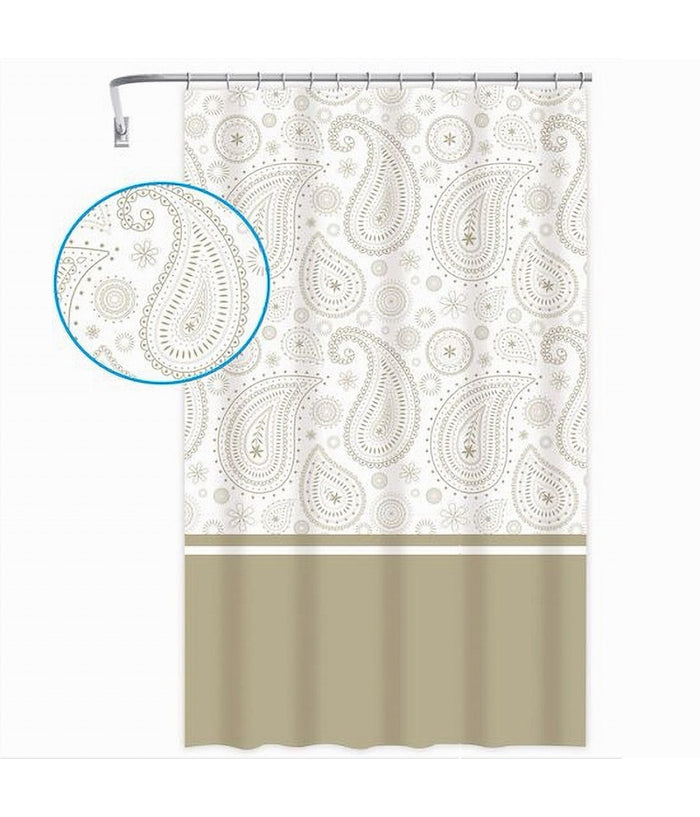 Tenda Doccia Vasca Bagno 12 Anelli 240x200 Cm Motivo Paisley Etnico Beige 87584         