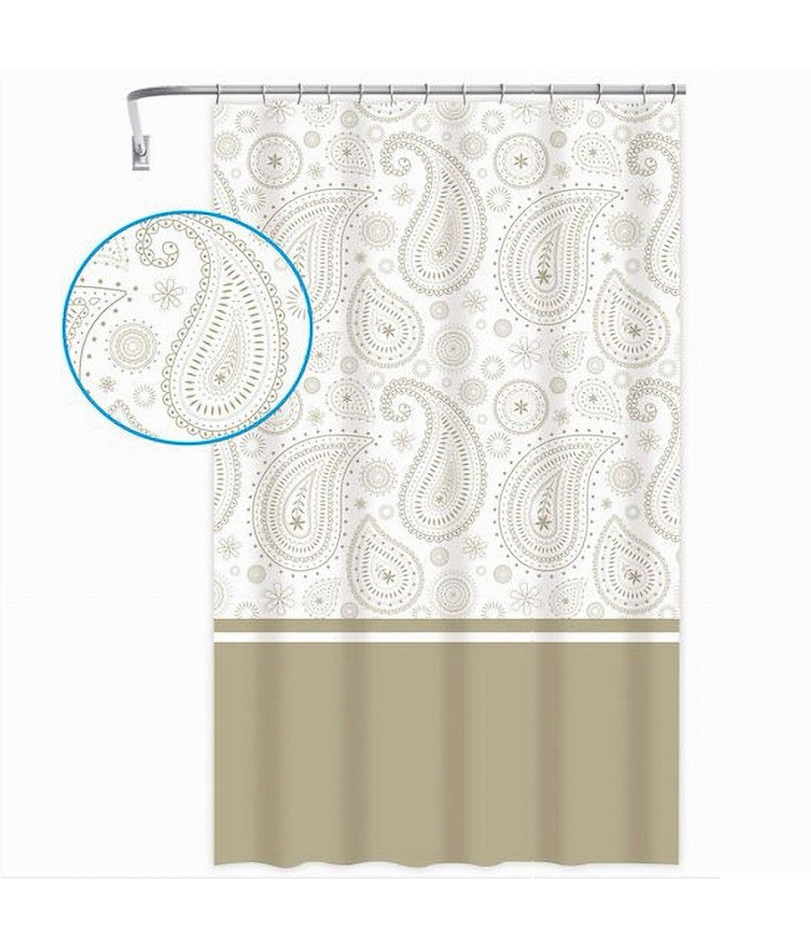 Tenda Doccia Vasca Bagno 12 Anelli 240x200 Cm Motivo Paisley Etnico Beige 87584         