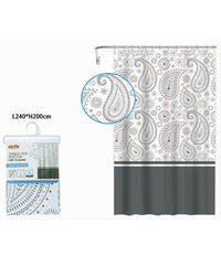 Tenda Doccia Vasca Bagno 12 Anelli 240x200cm Motivo Paisley Etnico Grigio 87582         