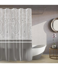 Tenda Doccia Vasca Bagno 12 Anelli 240x200cm Motivo Paisley Etnico Grigio 87582         