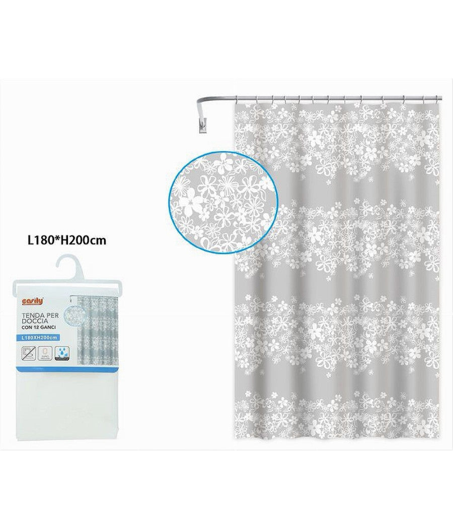 Tenda Doccia Vasca Bagno 180x200cm Impermeabile Con 12 Anelli Fiore Bianco 87579         