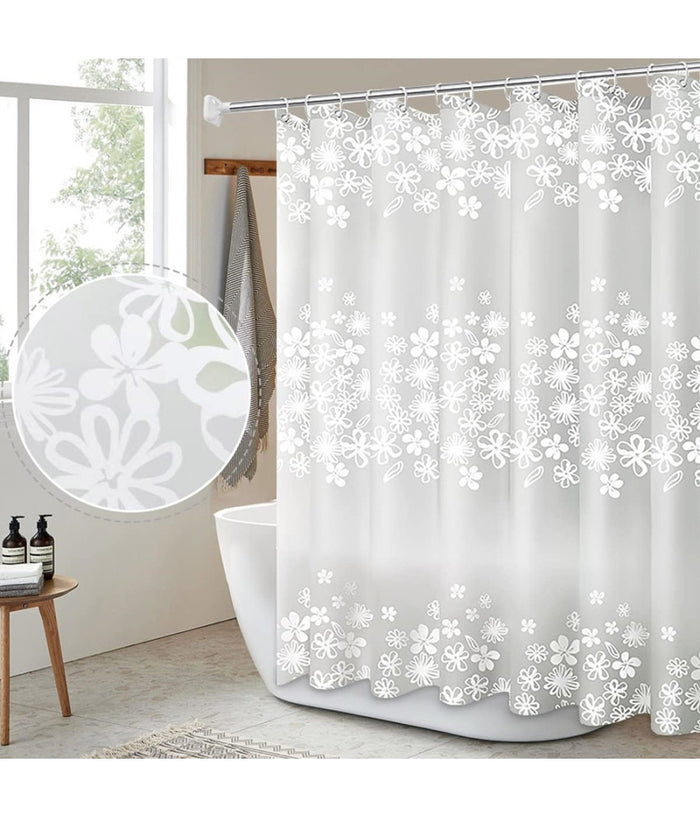 Tenda Doccia Vasca Bagno 180x200cm Impermeabile Con 12 Anelli Fiore Bianco 87579         