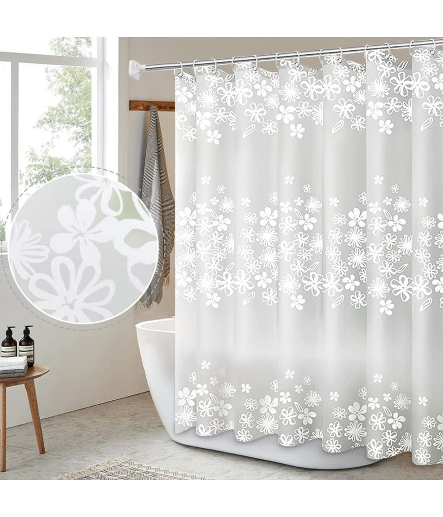 Tenda Doccia Vasca Bagno 180x200cm Impermeabile Con 12 Anelli Fiore Bianco 87579         