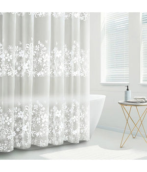 Tenda Doccia Vasca Bagno 180x200cm Impermeabile Con 12 Anelli Fiore Bianco 87579         