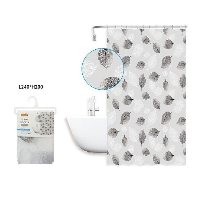 Trade Shop - Tenda Doccia Vasca Bagno 240 X 200cm Peva Fantasia Con Foglie Impermeabile 59808 -