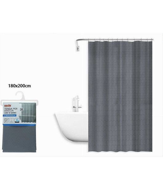 Tenda Doccia Vasca Bagno Effetto 3d A Nido D'ape Grigio 180x200cm 12 Ganci 87605         