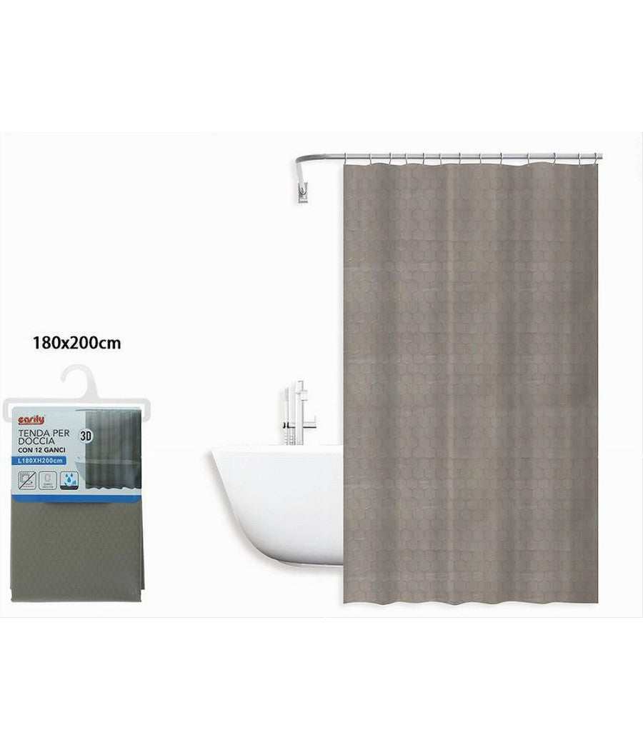 Tenda Doccia Vasca Bagno Effetto 3d Nido D'ape Tortora 180x200 Cm 12 Ganci 87603         