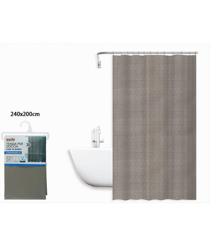 Tenda Doccia Vasca Bagno Effetto 3d Nido D'ape Tortora 240x200 Cm 12 Ganci 87604         