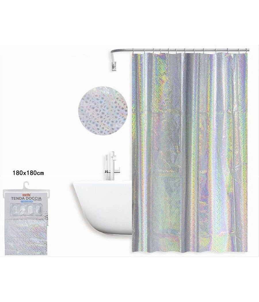 Tenda Doccia Vasca Bagno Effetto Paillettato Iridescente 12 Ganci 180x180cm 87189         