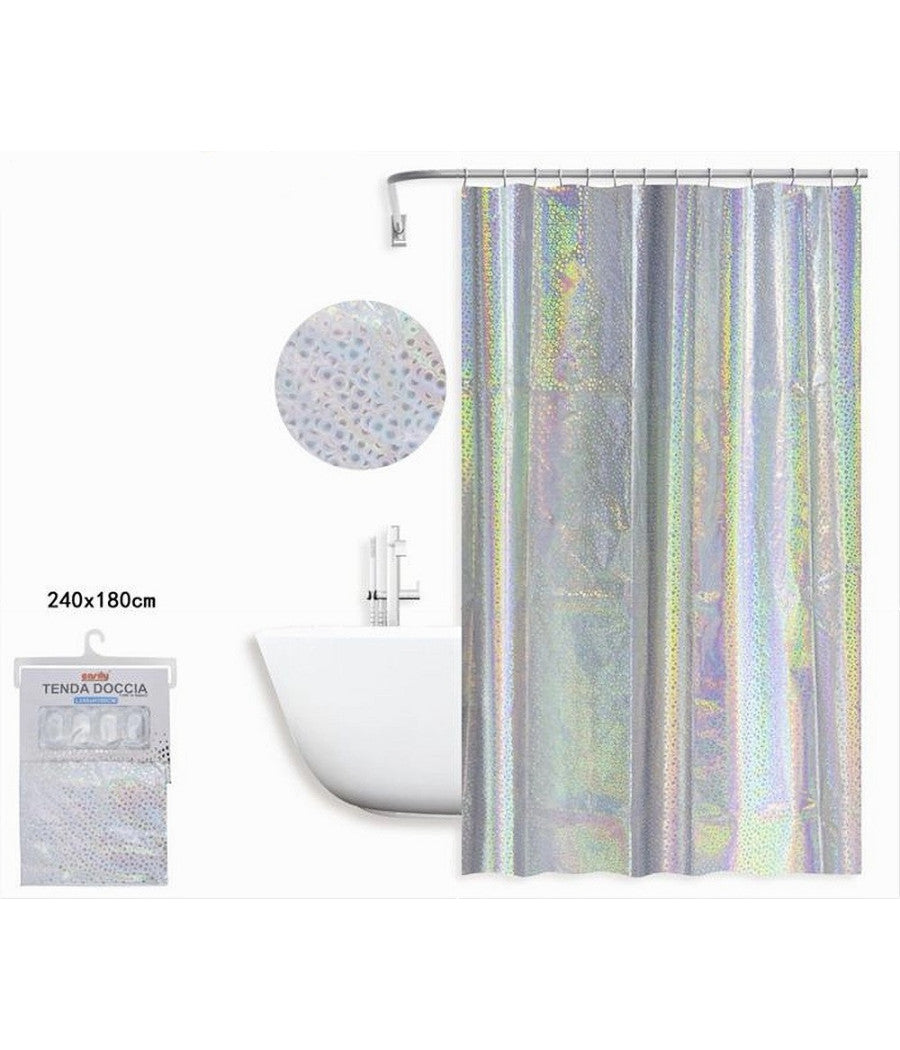 Tenda Doccia Vasca Bagno Effetto Paillettato Iridescente 12 Ganci 240x180cm 87190         