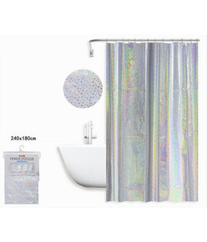 Tenda Doccia Vasca Bagno Effetto Paillettato Iridescente 12 Ganci 240x180cm 87190         