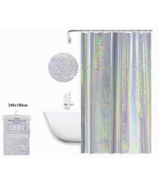 Tenda Doccia Vasca Bagno Effetto Paillettato Iridescente 12 Ganci 240x180cm 87190         