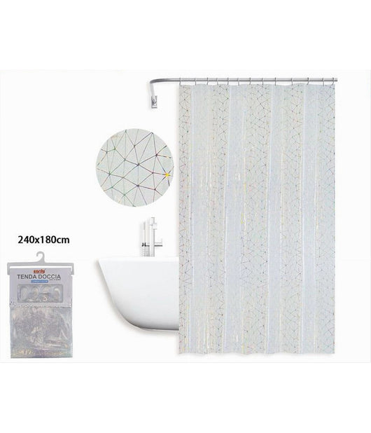 Tenda Doccia Vasca Bagno Geometrico Effetto Prisma Con 12 Ganci 240x180 Cm 87184         
